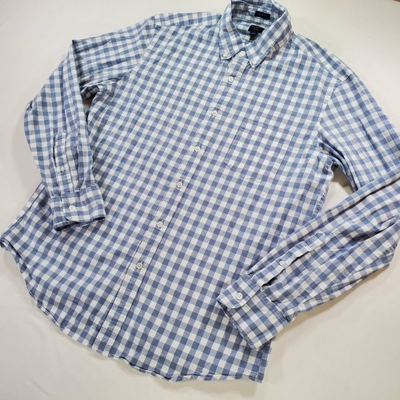 J Crew Flex Shirt Men Large Gray Gingham Slim Fit Stretch Casual Button Down - Picture 7 of 14